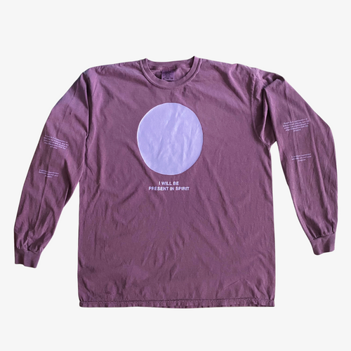 a purple coloured longsleeve that features a lavender circle and the words 